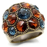 0W234 - Antique Copper Brass Ring with Top Grade Crystal  in Multi Color - Alamode