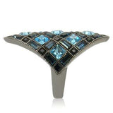 0W235 - Ruthenium Brass Ring with Top Grade Crystal in Sea Blue - Alamode - Flyclothing LLC