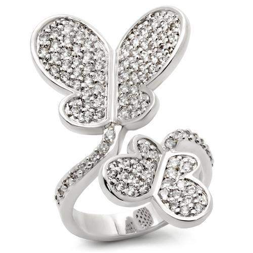 0W237 - Rhodium Brass Ring with AAA Grade CZ in Clear - Alamode - Flyclothing LLC
