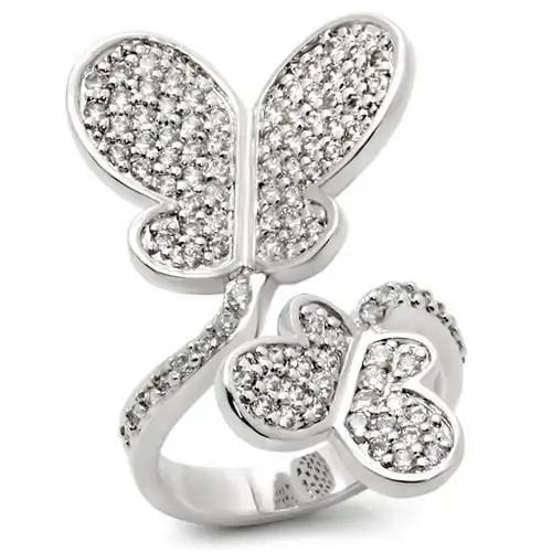 0W237 - Rhodium Brass Ring with AAA Grade CZ  in Clear - Alamode