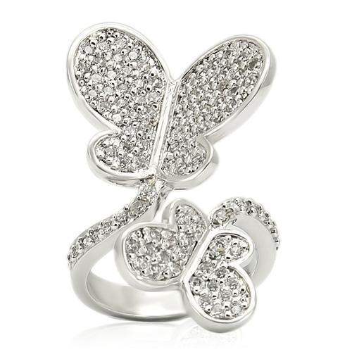 0W237 - Rhodium Brass Ring with AAA Grade CZ in Clear - Alamode - Flyclothing LLC