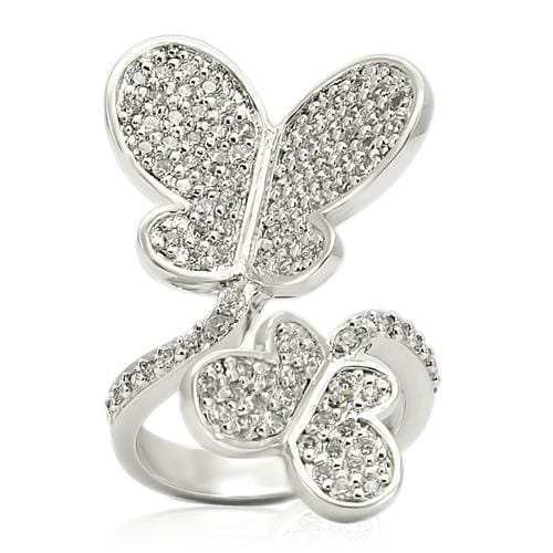 0W237 - Rhodium Brass Ring with AAA Grade CZ in Clear - Alamode - Flyclothing LLC