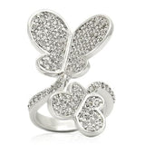 0W237 - Rhodium Brass Ring with AAA Grade CZ  in Clear - Alamode