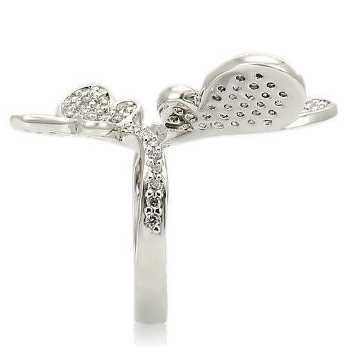 0W237 - Rhodium Brass Ring with AAA Grade CZ in Clear - Alamode - Flyclothing LLC