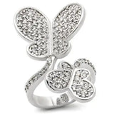 0W237 - Rhodium Brass Ring with AAA Grade CZ  in Clear - Alamode