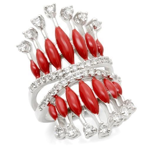 0W241 - Rhodium Brass Ring with AAA Grade CZ  in Clear - Alamode