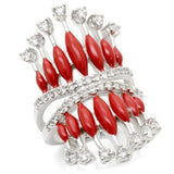 0W241 - Rhodium Brass Ring with AAA Grade CZ  in Clear - Alamode