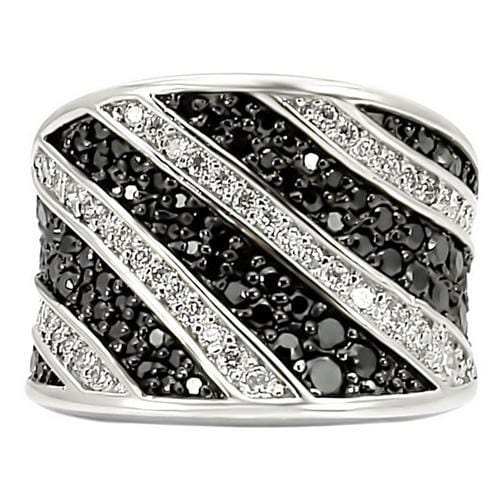 0W242 - Rhodium + Ruthenium Brass Ring with AAA Grade CZ in Jet - Alamode - Flyclothing LLC