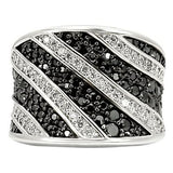 0W242 - Rhodium + Ruthenium Brass Ring with AAA Grade CZ  in Jet - Alamode