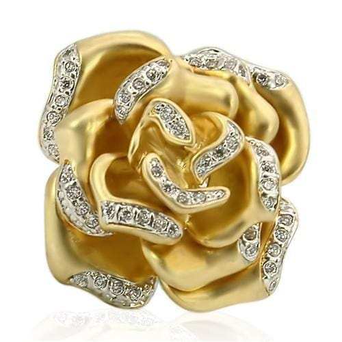0W250 - Matte Gold & Rhodium Brass Ring with AAA Grade CZ in Clear - Alamode - Flyclothing LLC