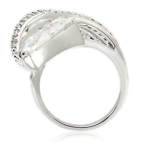 0W253 - Rhodium Brass Ring with AAA Grade CZ in Clear - Alamode - Flyclothing LLC