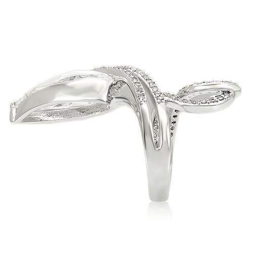 0W253 - Rhodium Brass Ring with AAA Grade CZ in Clear - Alamode - Flyclothing LLC
