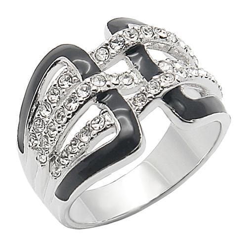 0W258 - Rhodium Brass Ring with AAA Grade CZ  in Clear - Alamode