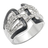 0W258 - Rhodium Brass Ring with AAA Grade CZ  in Clear - Alamode