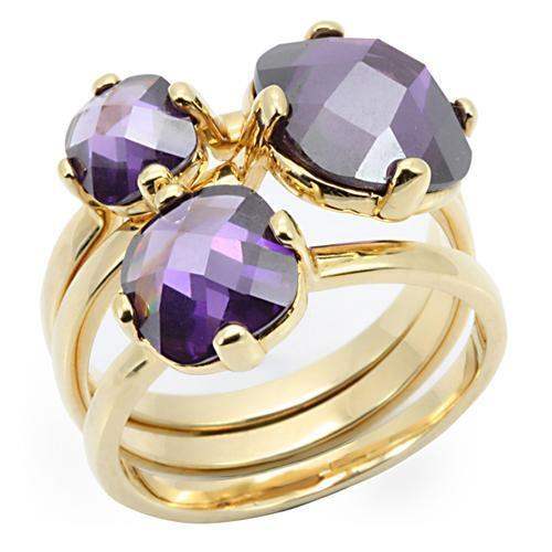 0W259 - Gold Brass Ring with AAA Grade CZ in Amethyst - Alamode - Flyclothing LLC