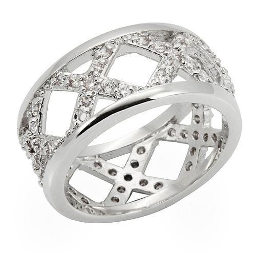 0W266 - Rhodium Brass Ring with AAA Grade CZ  in Clear - Alamode