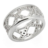0W266 - Rhodium Brass Ring with AAA Grade CZ  in Clear - Alamode