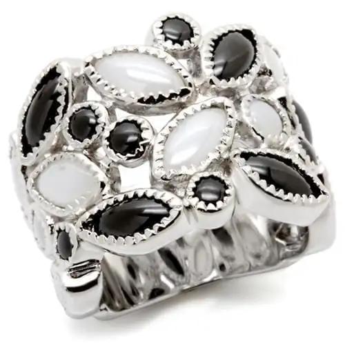 0W272 - Rhodium Brass Ring with Milky CZ  in Multi Color - Alamode