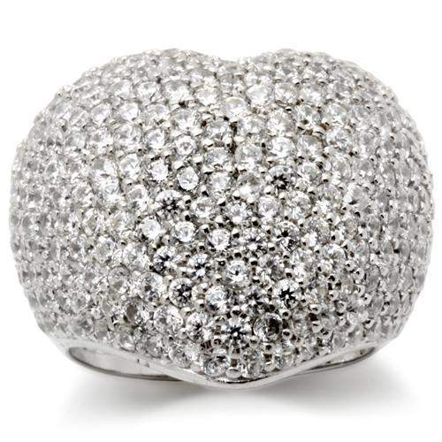 0W276 - Rhodium Brass Ring with AAA Grade CZ in Clear - Alamode - Flyclothing LLC