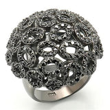0W278 - Ruthenium Brass Ring with AAA Grade CZ  in Jet - Alamode