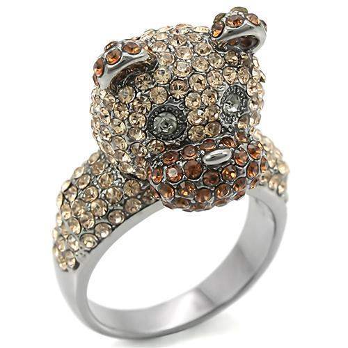 0W279 - Ruthenium Brass Ring with Top Grade Crystal in Multi Color - Alamode - Flyclothing LLC