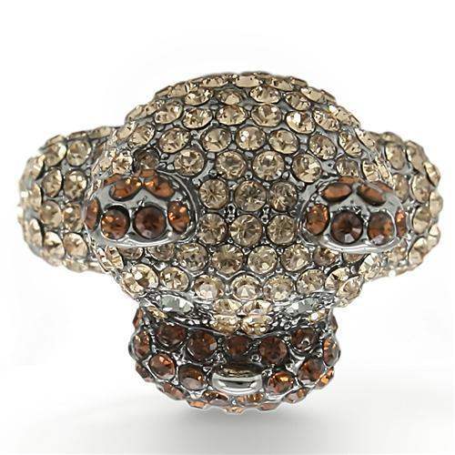 0W279 - Ruthenium Brass Ring with Top Grade Crystal in Multi Color - Alamode - Flyclothing LLC
