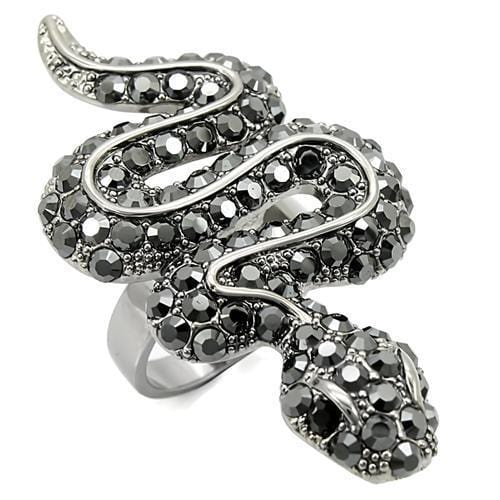 0W282 - Ruthenium Brass Ring with Top Grade Crystal  in Jet - Alamode