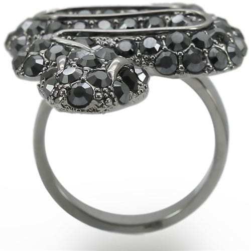 0W282 - Ruthenium Brass Ring with Top Grade Crystal in Jet - Alamode - Flyclothing LLC
