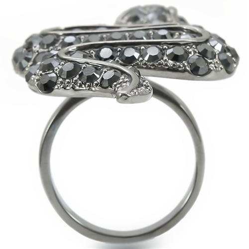 0W282 - Ruthenium Brass Ring with Top Grade Crystal in Jet - Alamode - Flyclothing LLC