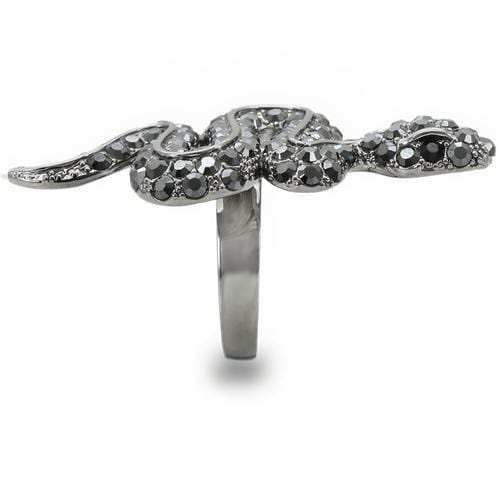 0W282 - Ruthenium Brass Ring with Top Grade Crystal in Jet - Alamode - Flyclothing LLC