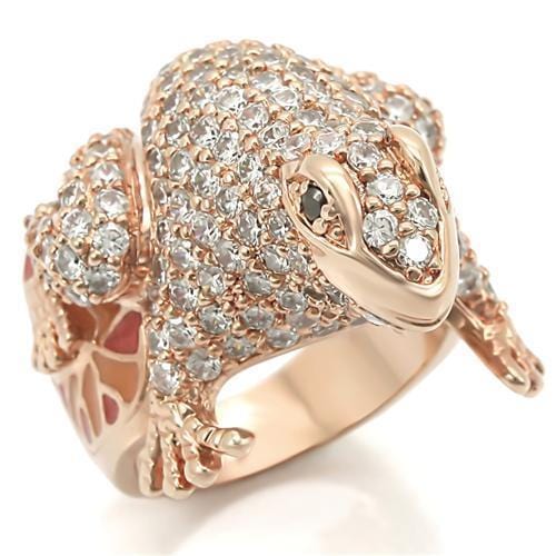 0W283 - Rose Gold Brass Ring with AAA Grade CZ  in Jet - Alamode