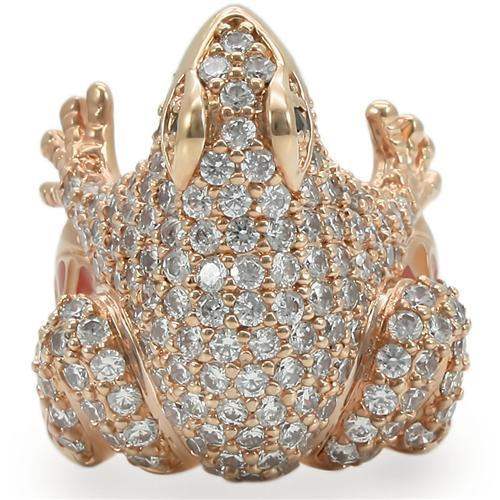 0W283 - Rose Gold Brass Ring with AAA Grade CZ in Jet - Alamode - Flyclothing LLC