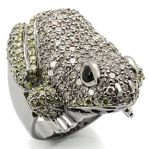 0W284 - Ruthenium Brass Ring with AAA Grade CZ in Multi Color - Alamode - Flyclothing LLC