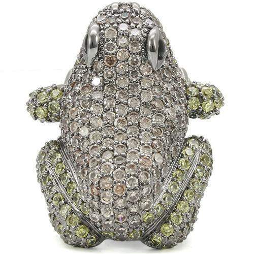 0W284 - Ruthenium Brass Ring with AAA Grade CZ in Multi Color - Alamode - Flyclothing LLC