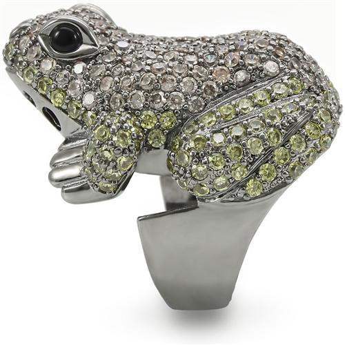 0W284 - Ruthenium Brass Ring with AAA Grade CZ in Multi Color - Alamode - Flyclothing LLC