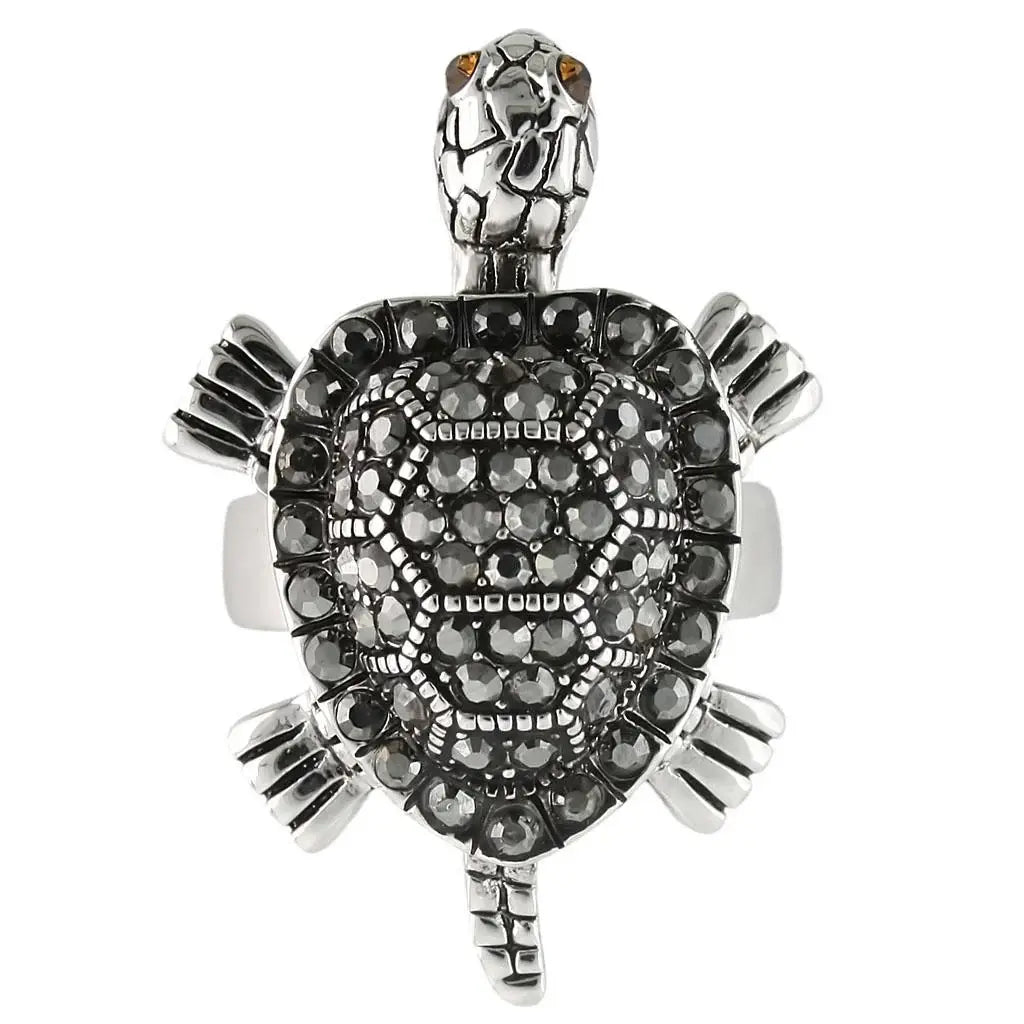 0W285 - Rhodium Brass Ring with Top Grade Crystal in Multi Color - Alamode - Flyclothing LLC