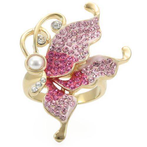0W289 - Gold Brass Ring with Top Grade Crystal in Multi Color - Alamode - Flyclothing LLC