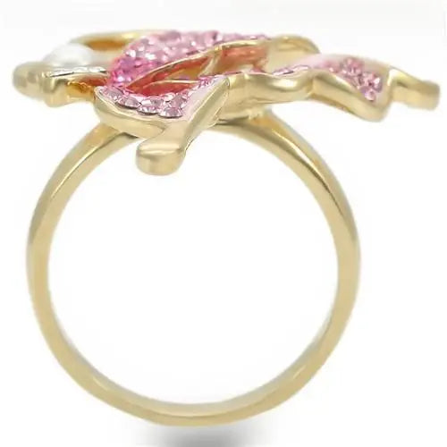 0W289 - Gold Brass Ring with Top Grade Crystal in Multi Color - Alamode - Flyclothing LLC