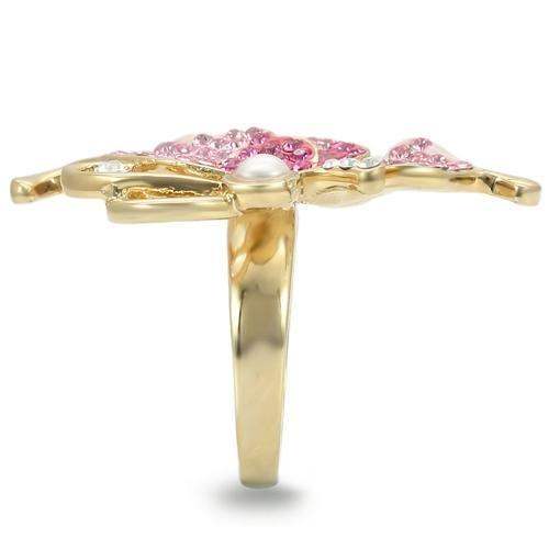 0W289 - Gold Brass Ring with Top Grade Crystal in Multi Color - Alamode - Flyclothing LLC