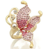 0W289 - Gold Brass Ring with Top Grade Crystal  in Multi Color - Alamode