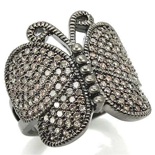 0W290 - Ruthenium Brass Ring with AAA Grade CZ  in Champagne - Alamode