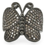 0W290 - Ruthenium Brass Ring with AAA Grade CZ  in Champagne - Alamode