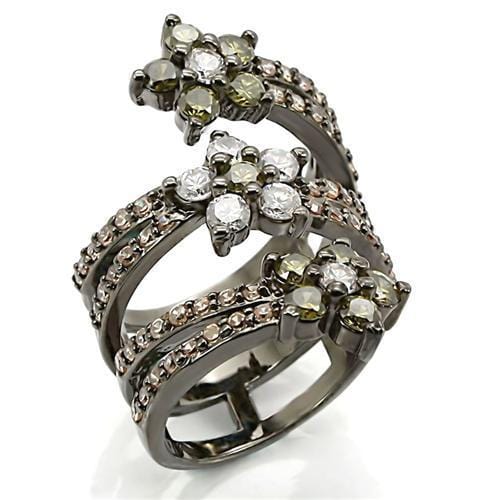 0W293 - Ruthenium Brass Ring with AAA Grade CZ  in Multi Color - Alamode