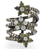 0W293 - Ruthenium Brass Ring with AAA Grade CZ  in Multi Color - Alamode