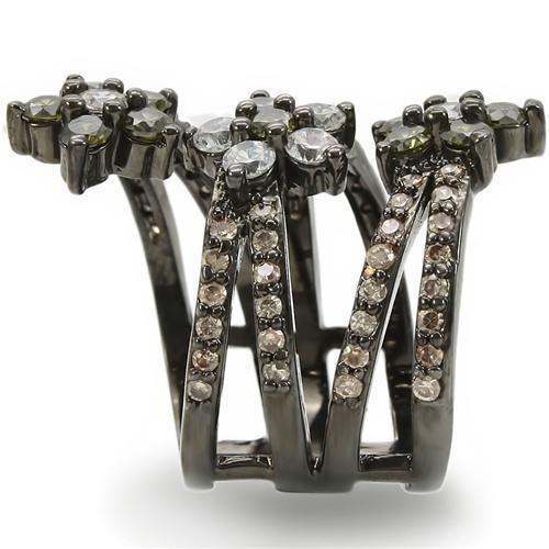 0W293 - Ruthenium Brass Ring with AAA Grade CZ in Multi Color - Alamode - Flyclothing LLC