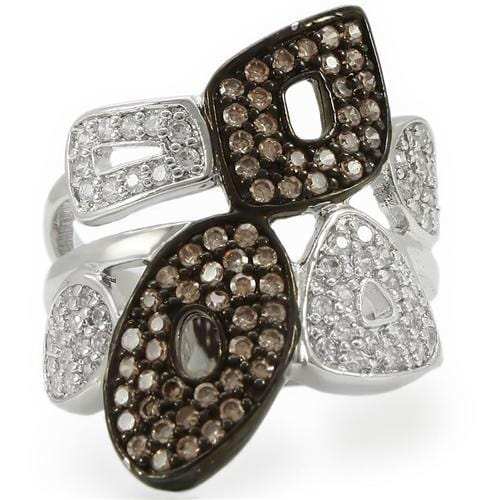 0W295 - Rhodium + Ruthenium Brass Ring with AAA Grade CZ in Champagne - Alamode - Flyclothing LLC
