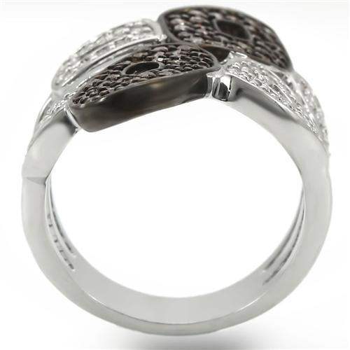 0W295 - Rhodium + Ruthenium Brass Ring with AAA Grade CZ in Champagne - Alamode - Flyclothing LLC