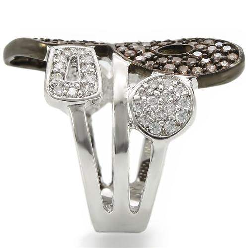 0W295 - Rhodium + Ruthenium Brass Ring with AAA Grade CZ in Champagne - Alamode - Flyclothing LLC