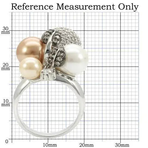 0W296 - Rhodium + Ruthenium Brass Ring with Synthetic Pearl in Multi Color - Alamode - Flyclothing LLC