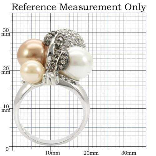 0W296 - Rhodium + Ruthenium Brass Ring with Synthetic Pearl in Multi Color - Alamode - Flyclothing LLC